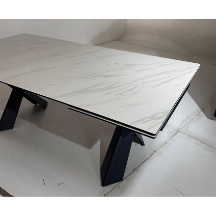 Стол ORISTANO 200 MARBLES KL-99 Белый мрамор матовый, итальянская керамика/ черный каркас, ®DISAUR 