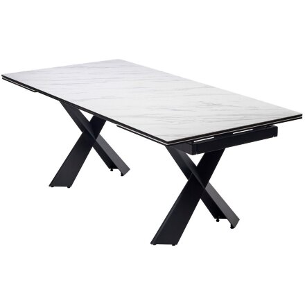 Стол ORISTANO 200 MARBLES KL-99 Белый мрамор матовый, итальянская керамика/ черный каркас, ®DISAUR 